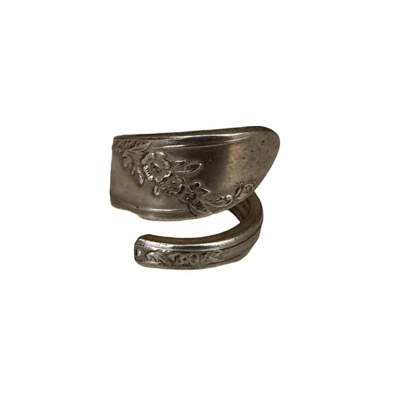 Wrap Style Floral Size 9 Sterling Silver Plated Spoon Ring - Picture 1 of 6